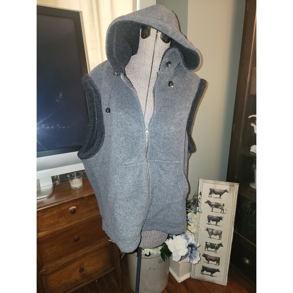 Coaco New York Hooded Sherpa Lined Full Zip Vest Charcoal Gray Size L Outdoor